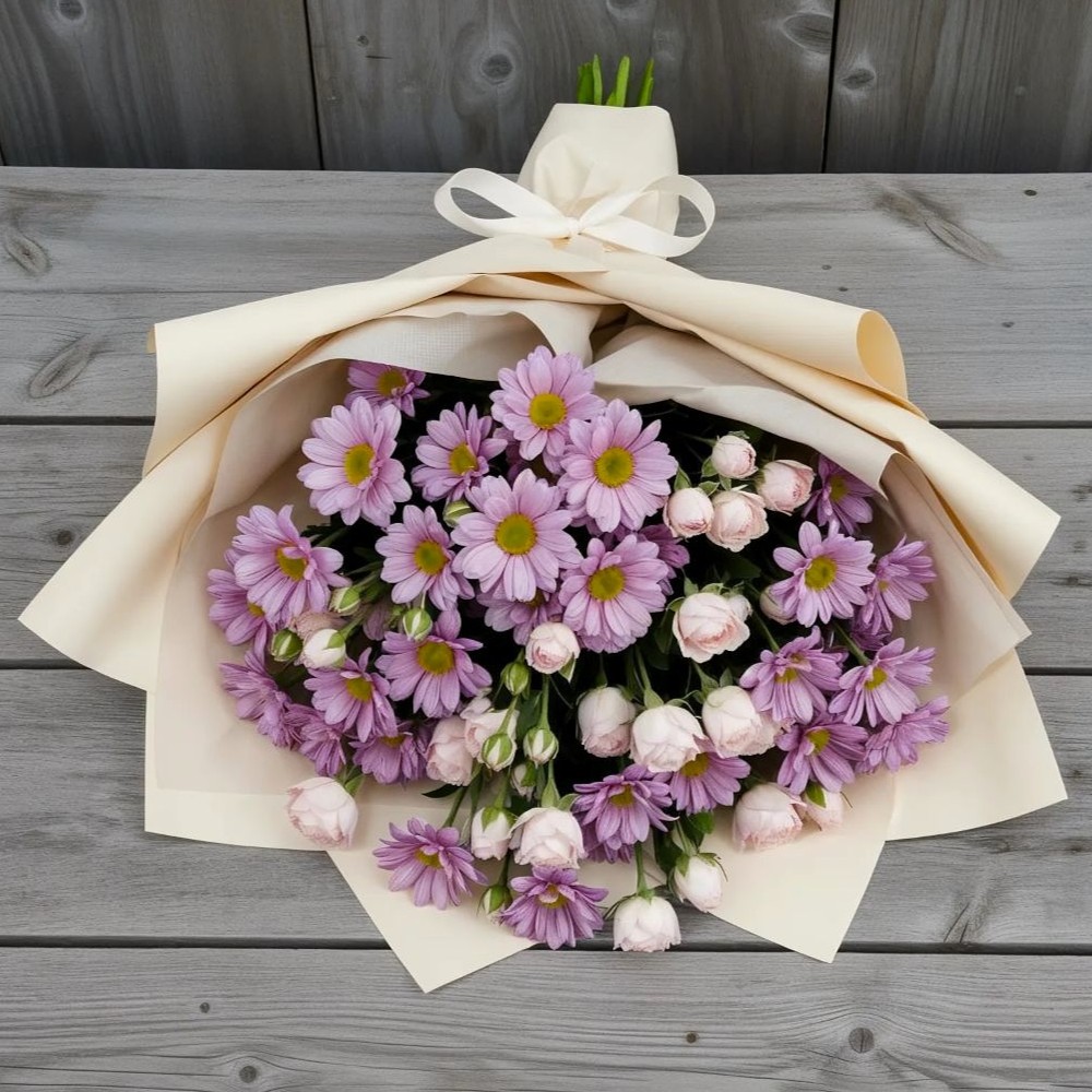 Букет цветов из: Розы и Хризантемы в Каргалинской