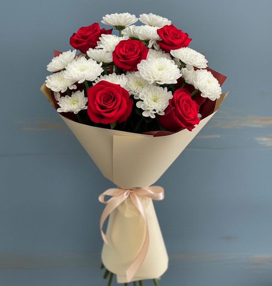 Букет цветов из: Розы и Хризантемы в Каргалинской