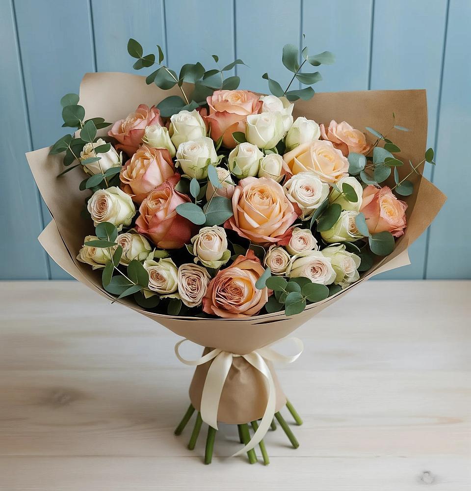 Букет цветов из: Альстромерии и Розы в Каргалинской