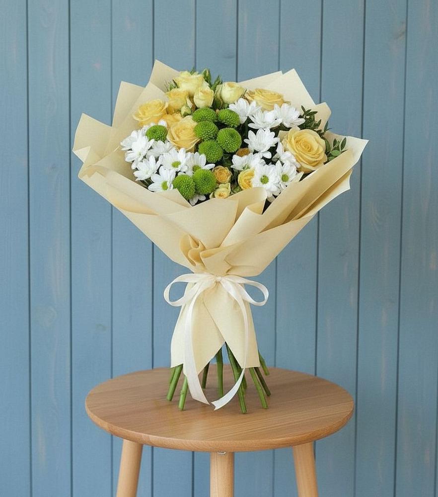 Букет цветов из: Хризантемы и Розы в Каргалинской