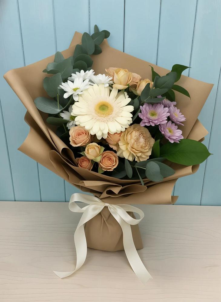 Букет цветов из: Герберы и Хризантемы в Каргалинской