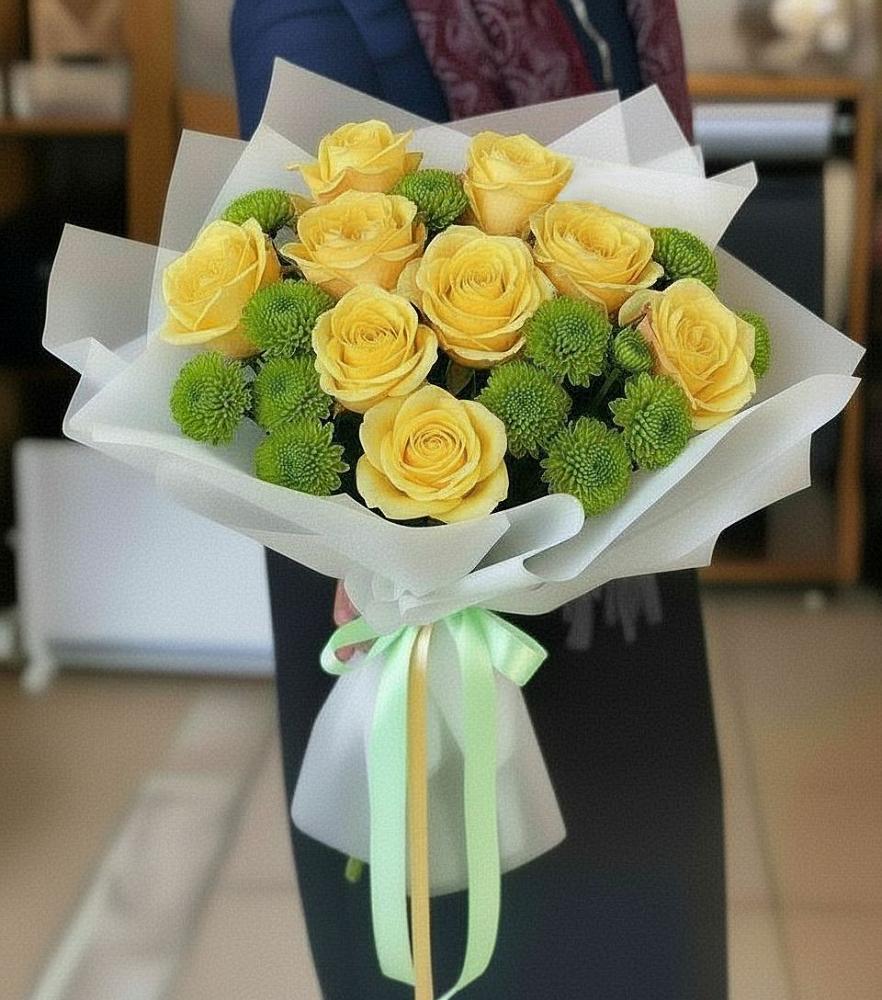 Букет цветов из: Хризантемы и Розы в Каргалинской