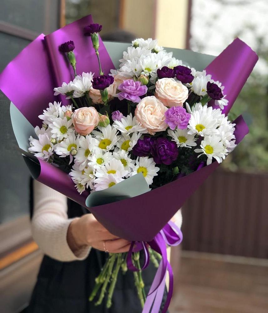 Букет цветов из: Хризантемы, Гвоздики и Розы в Каргалинской