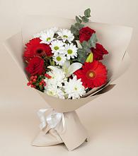 Букет цветов из:  Розы, Хризантемы, Герберы и Лилии в Каргалинской