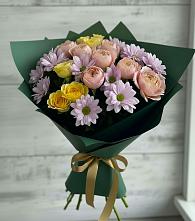 Букет цветов из:  Хризантемы и Розы в Каргалинской