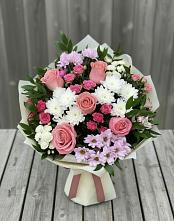 Букет цветов из:  Альстромерии, Гвоздики, Розы и Хризантемы в Каргалинской