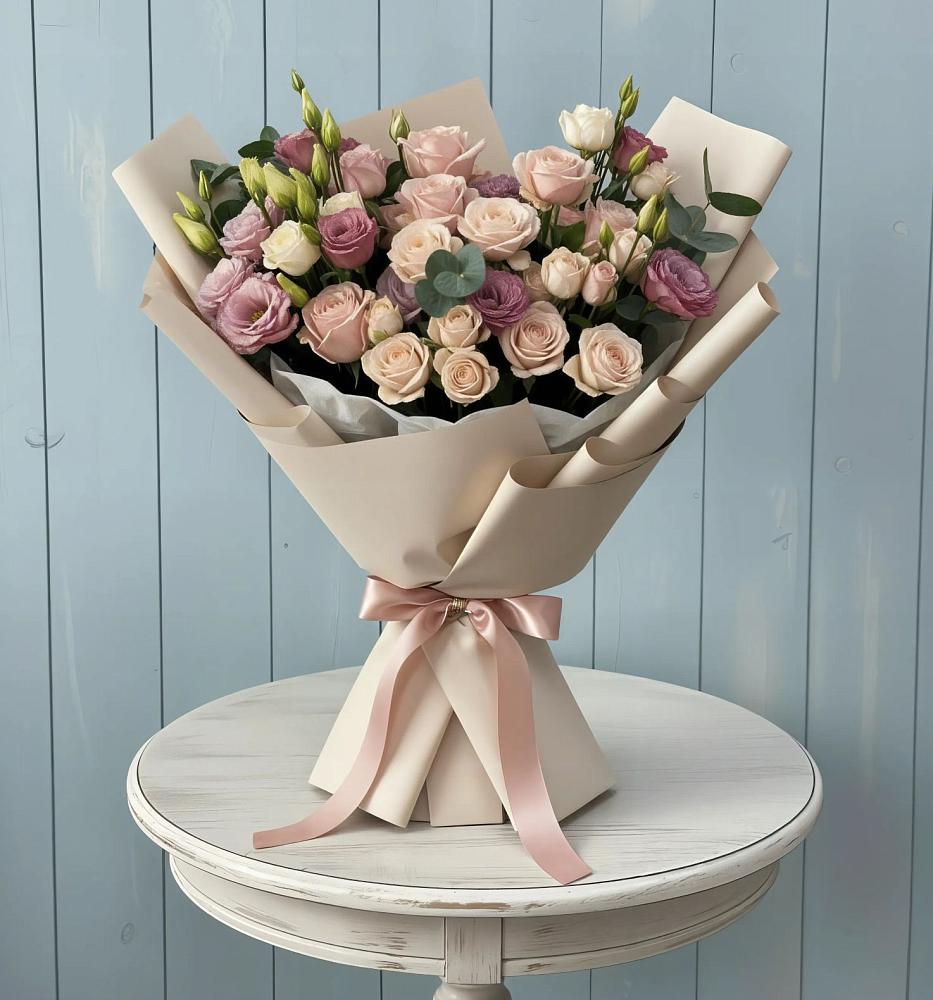 Букет цветов из: Розы и Лизиантусы в Каргалинской