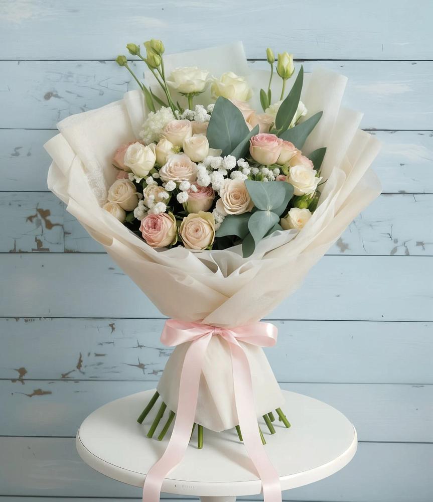 Букет цветов из: Розы и Лизиантусы в Каргалинской