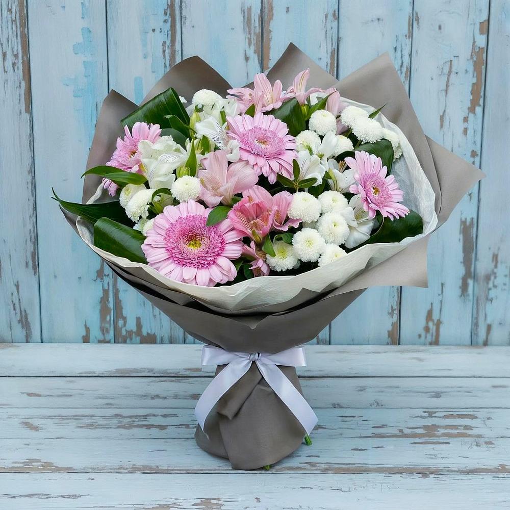 Букет цветов из: Герберы, Альстромерии и Хризантемы в Каргалинской