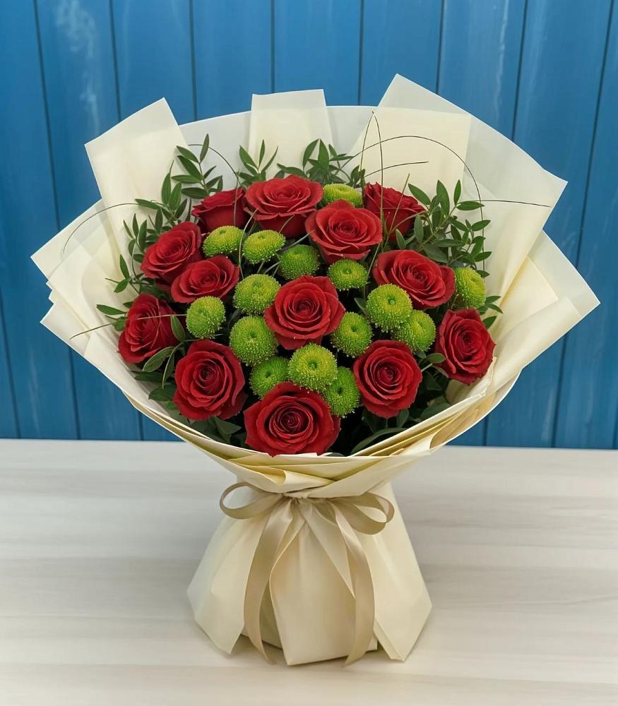 Букет цветов из: Розы и Хризантемы в Каргалинской