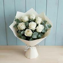 Букет Белые розы в Эвкалипте в Каргалинской